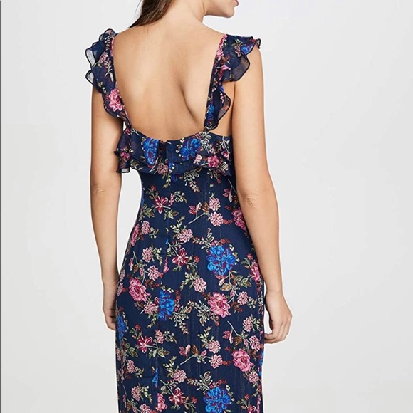 WAYF Shopbop Women's Issy Ruffle Strap Midi Dress Navy Floral Small - Picture 5 of 6